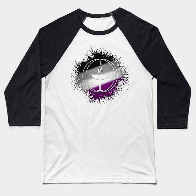 Paint Splatter Asexual Pride Flag Unitarian Universalism Symbol Baseball T-Shirt by LiveLoudGraphics